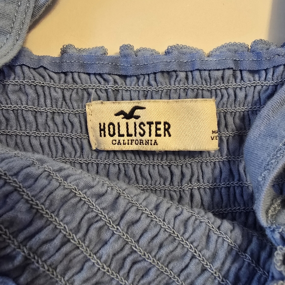 Hollister Sky Blue Smocked Cropped Tank with Tie Straps Concert Festival Coastal - Picture 3 of 7